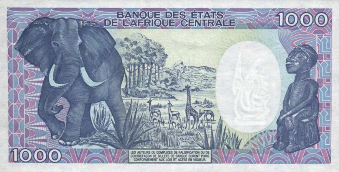 Back of Cameroon p26c: 1000 Francs from 1992