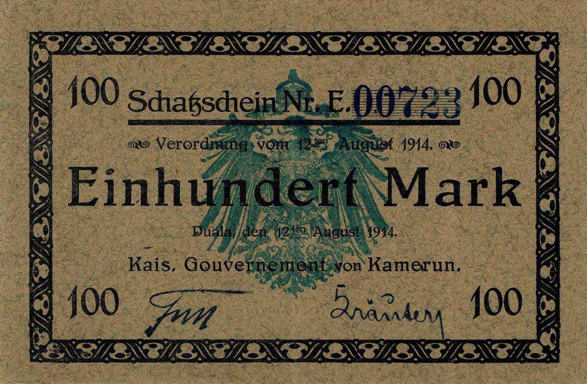 Front of Cameroon p3a: 100 Mark from 1914