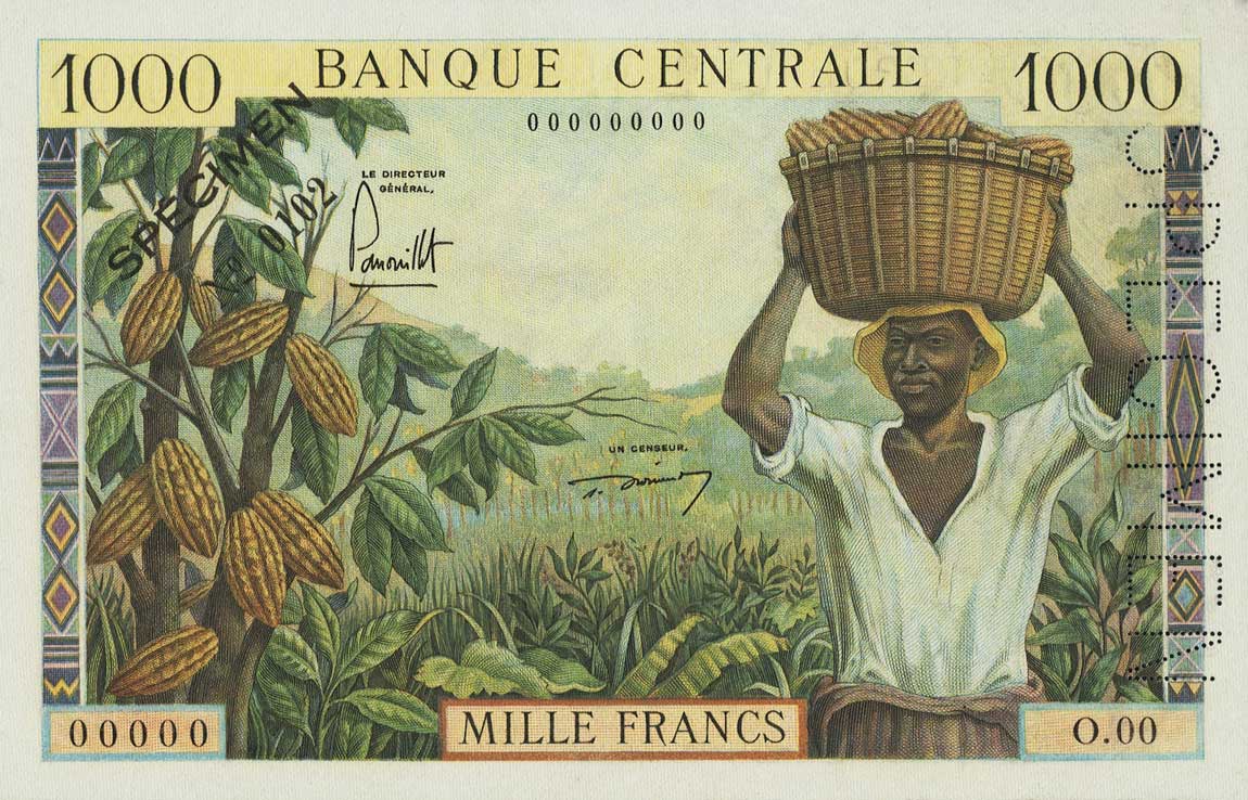 Front of Cameroon p7s: 1000 Francs from 1961