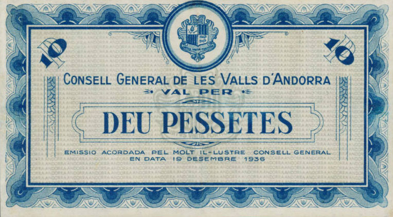 Front of Andorra p4: 10 Pessetes from 1936
