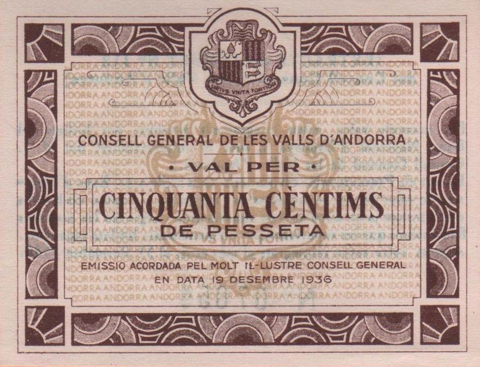 Front of Andorra p5: 50 Centimes from 1936