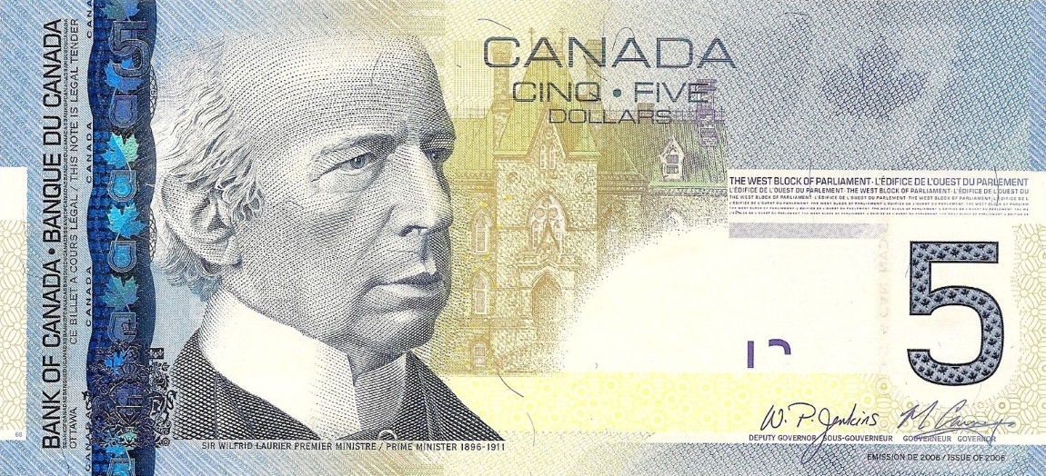 Front of Canada p101Ac: 5 Dollars from 2009