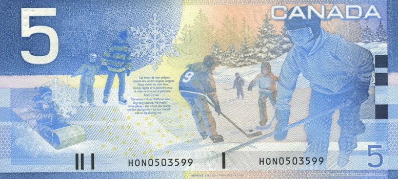 Back of Canada p101d: 5 Dollars from 2002