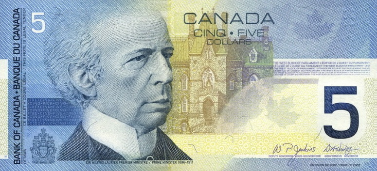 Front of Canada p101d: 5 Dollars from 2002