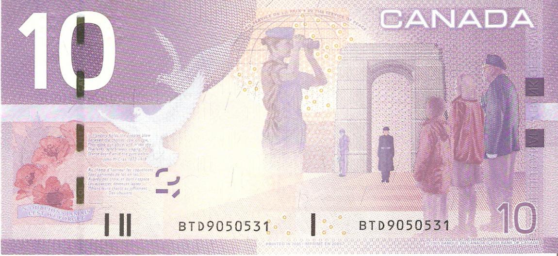 Back of Canada p102Ab: 10 Dollars from 2005