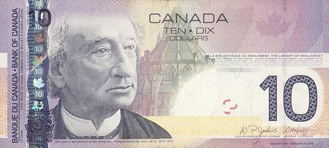 Front of Canada p102Ac: 10 Dollars from 2007