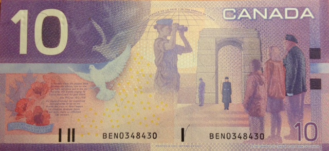 Back of Canada p102d: 10 Dollars from 2003