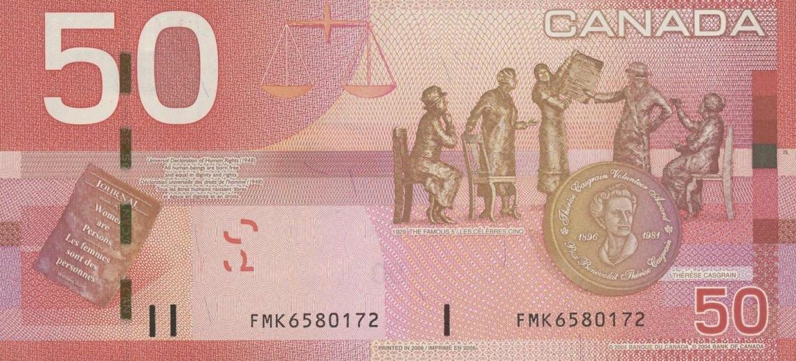 Back of Canada p104b: 50 Dollars from 2006