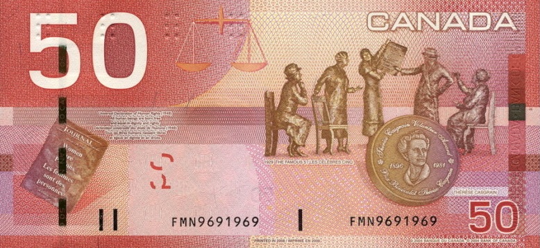 Back of Canada p104c: 50 Dollars from 2008