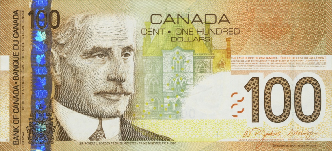 Front of Canada p105a: 100 Dollars from 2004
