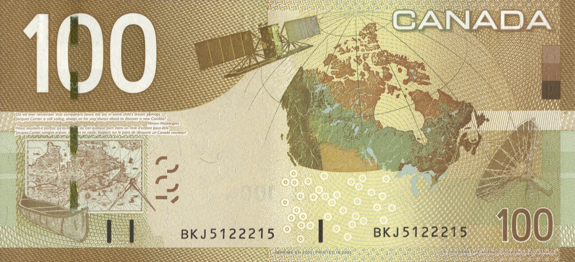 Back of Canada p105b: 100 Dollars from 2005