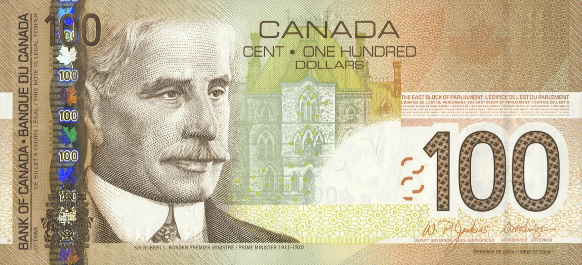 Front of Canada p105b: 100 Dollars from 2005