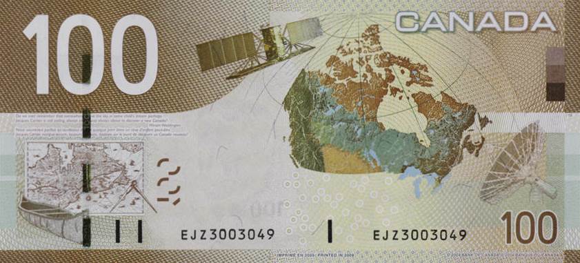 Back of Canada p105d: 100 Dollars from 2008