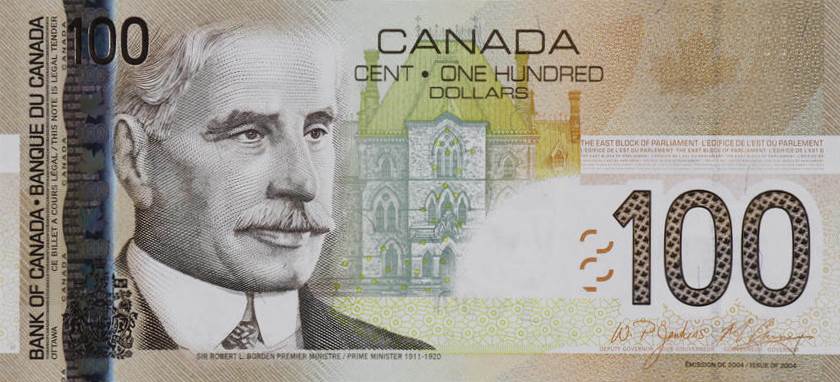 Front of Canada p105d: 100 Dollars from 2008