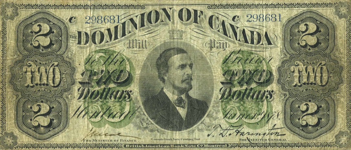 Front of Canada p19a: 2 Dollars from 1878