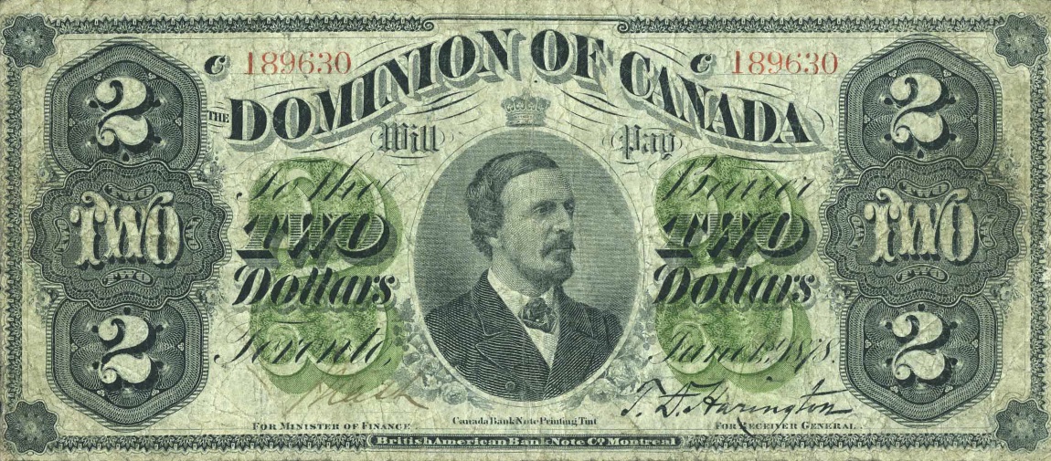 Front of Canada p19b: 2 Dollars from 1878