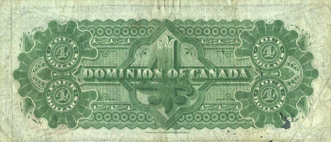 Back of Canada p20: 4 Dollars from 1882