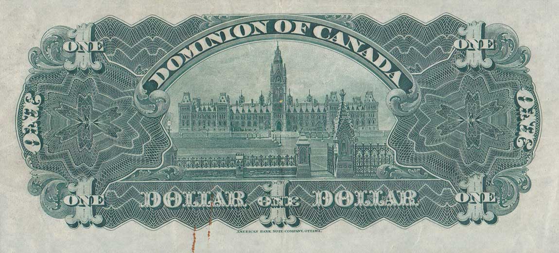 Back of Canada p27a: 1 Dollar from 1911