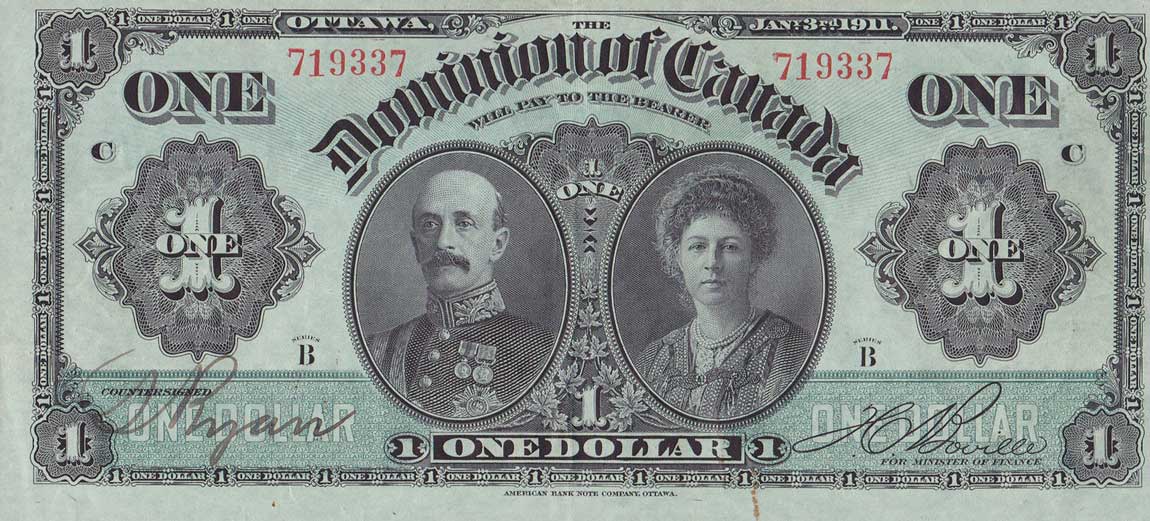 Front of Canada p27a: 1 Dollar from 1911