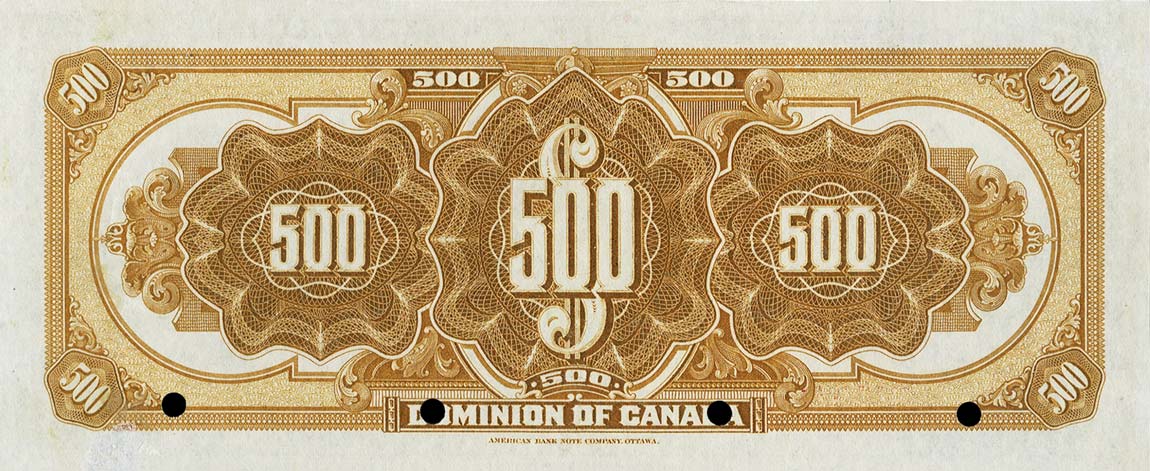 Back of Canada p28s: 500 Dollars from 1911