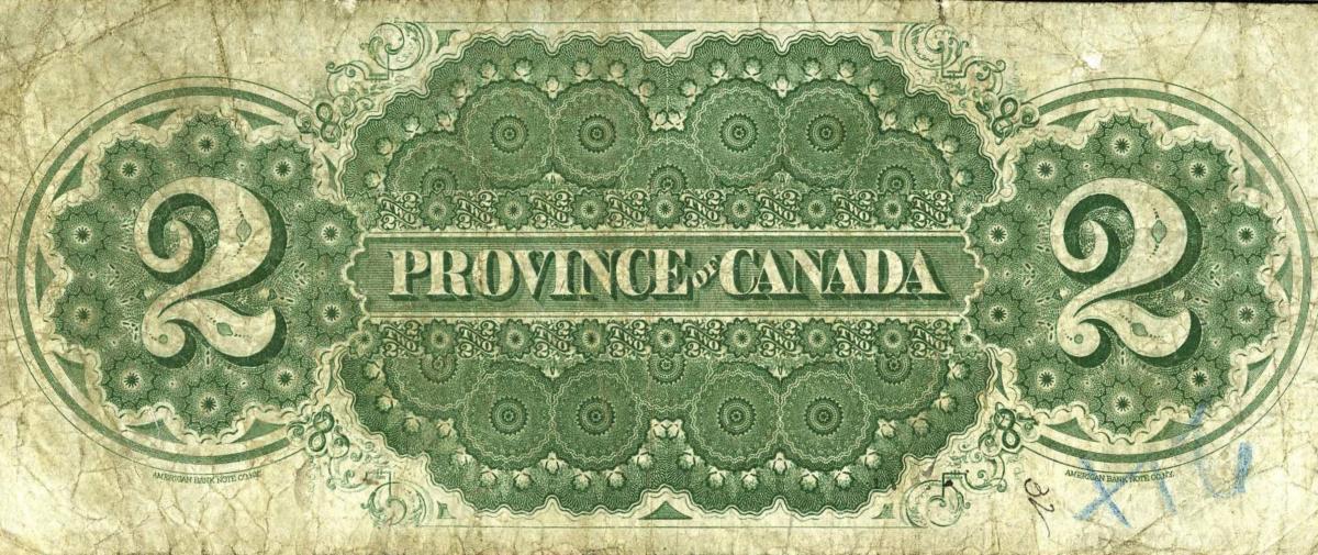 Back of Canada p2a: 2 Dollars from 1866