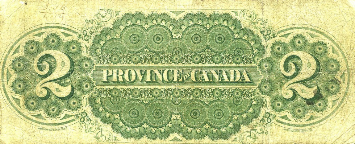 Back of Canada p2b: 2 Dollars from 1866
