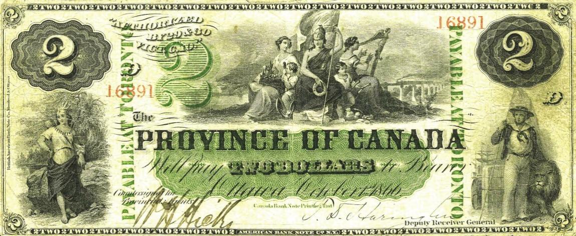 Front of Canada p2b: 2 Dollars from 1866