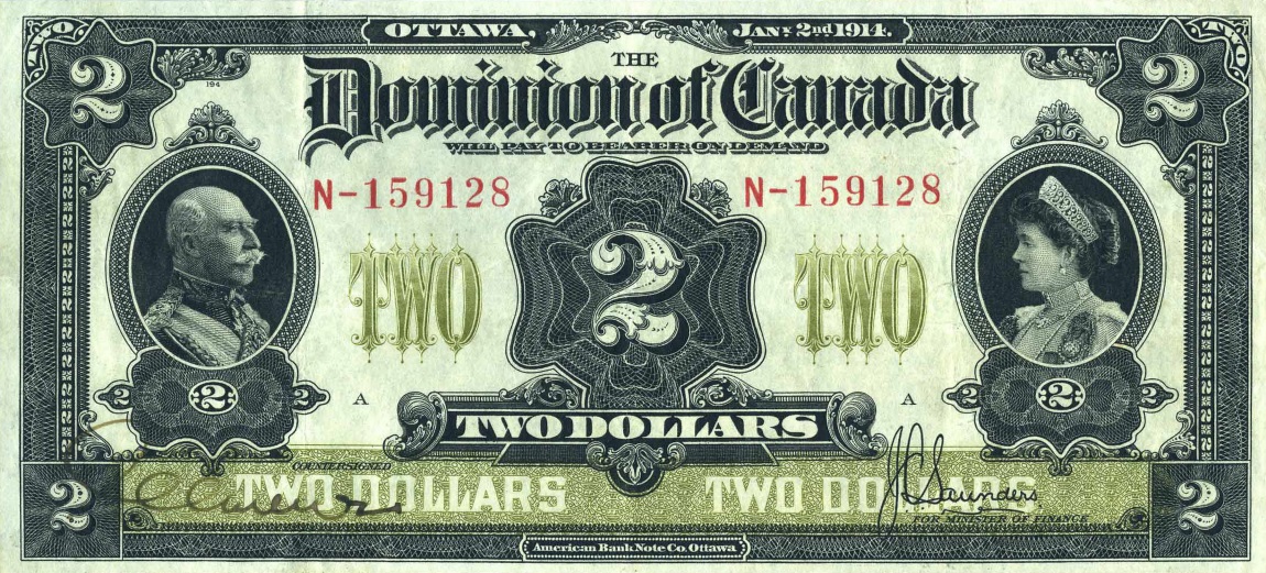 Front of Canada p30c: 2 Dollars from 1914