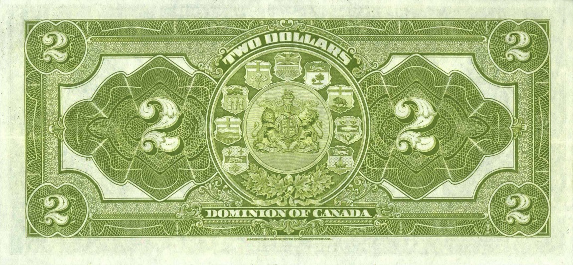 Back of Canada p30e: 2 Dollars from 1914