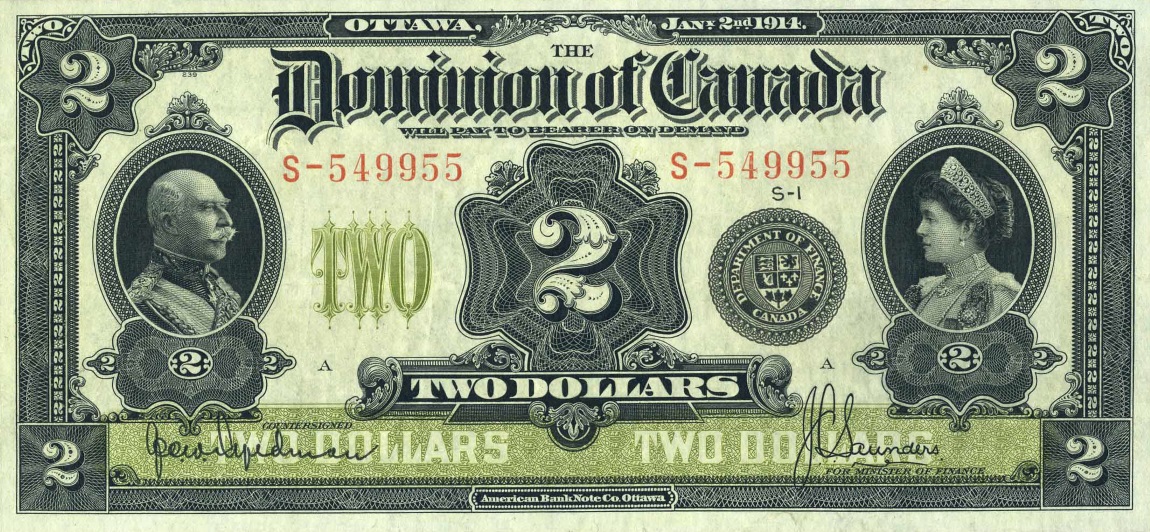 Front of Canada p30e: 2 Dollars from 1914