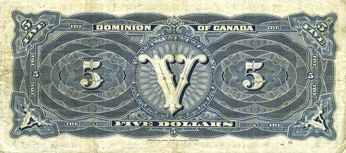 Back of Canada p31a: 5 Dollars from 1912