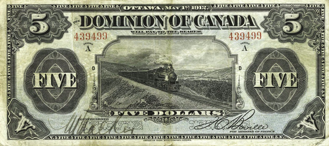 Front of Canada p31a: 5 Dollars from 1912