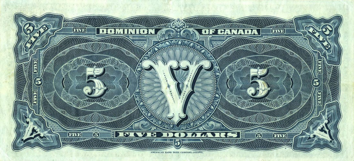 Back of Canada p31b: 5 Dollars from 1912