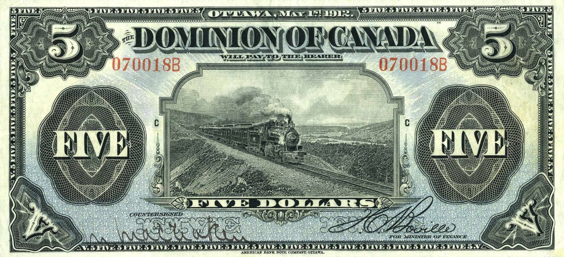 Front of Canada p31b: 5 Dollars from 1912