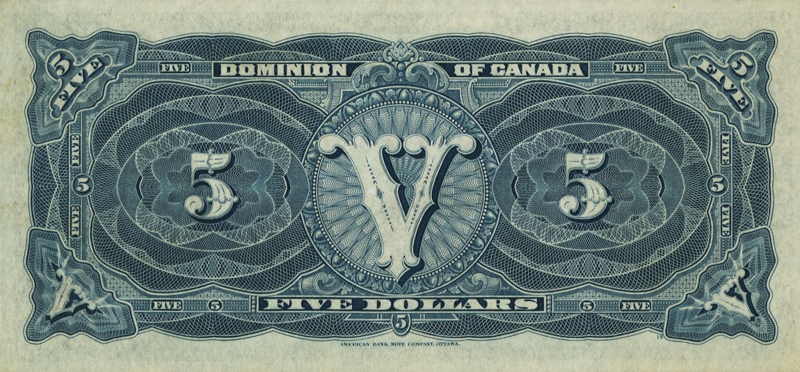 Back of Canada p31c: 5 Dollars from 1912