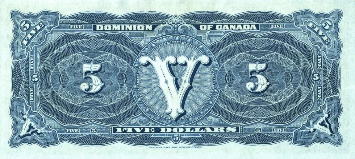 Back of Canada p31d: 5 Dollars from 1912