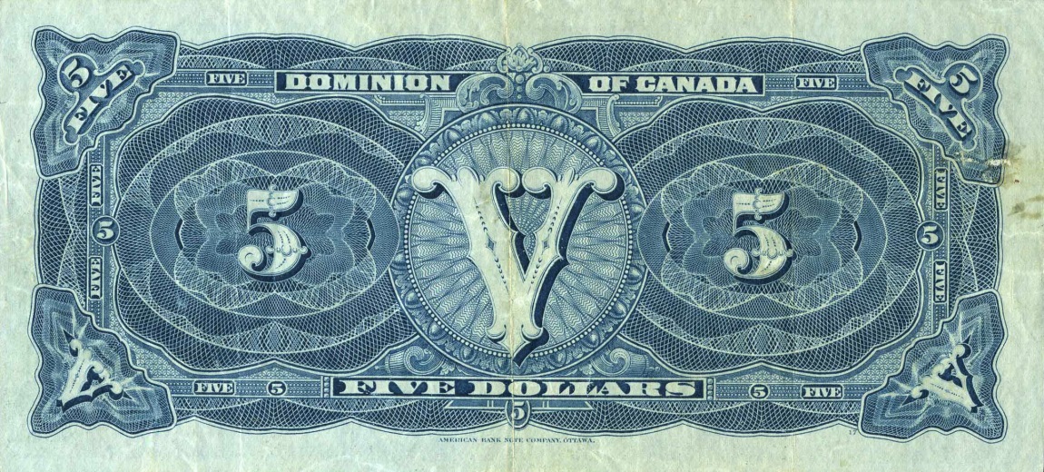 Back of Canada p31e: 5 Dollars from 1912