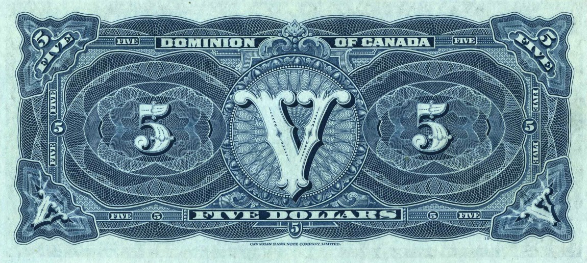 Back of Canada p31f: 5 Dollars from 1912