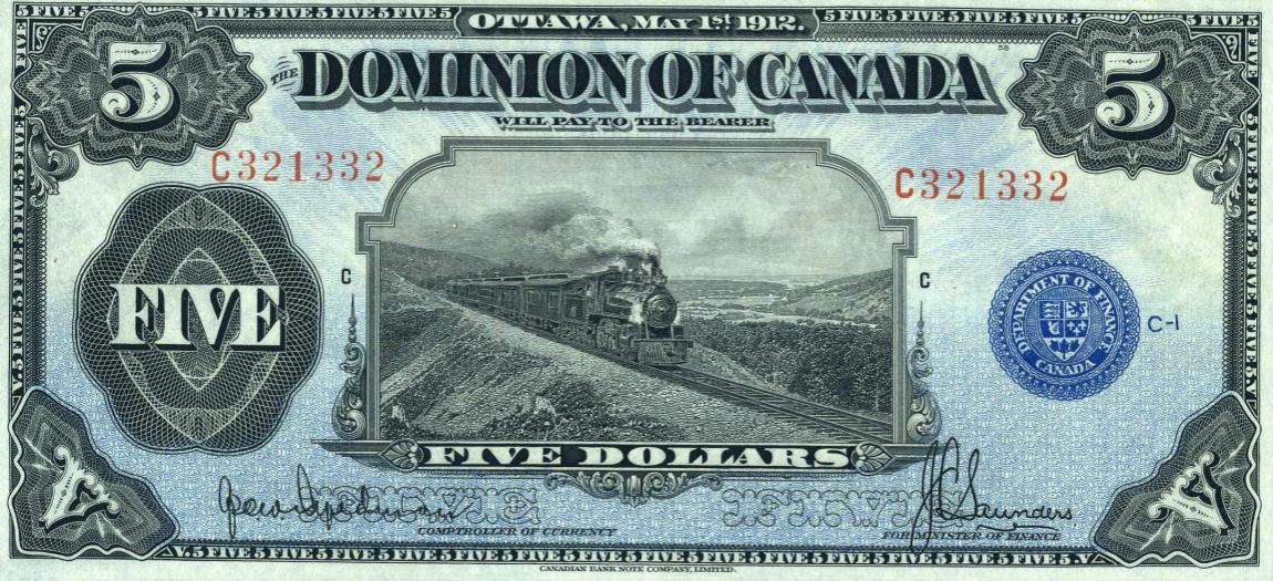 Front of Canada p31f: 5 Dollars from 1912