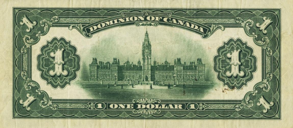 Back of Canada p32a: 1 Dollar from 1917