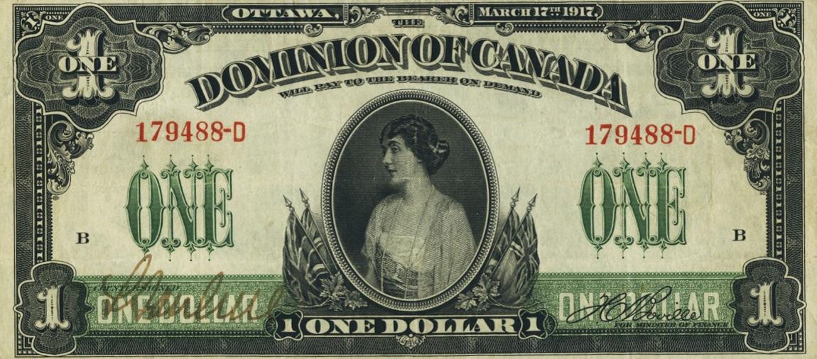 Front of Canada p32a: 1 Dollar from 1917