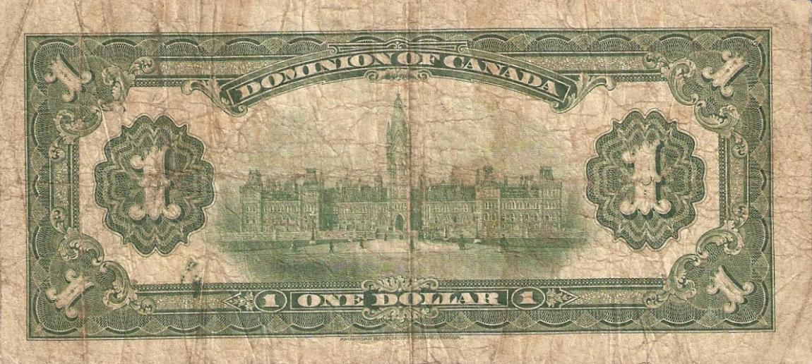 Back of Canada p32b: 1 Dollar from 1917