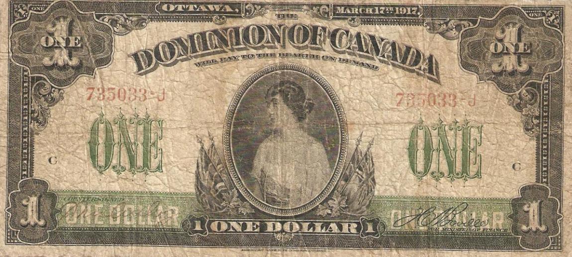 Front of Canada p32b: 1 Dollar from 1917