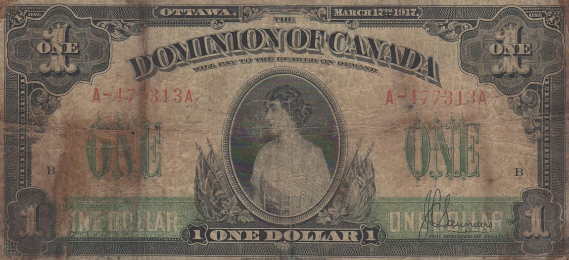 Front of Canada p32c: 1 Dollar from 1917