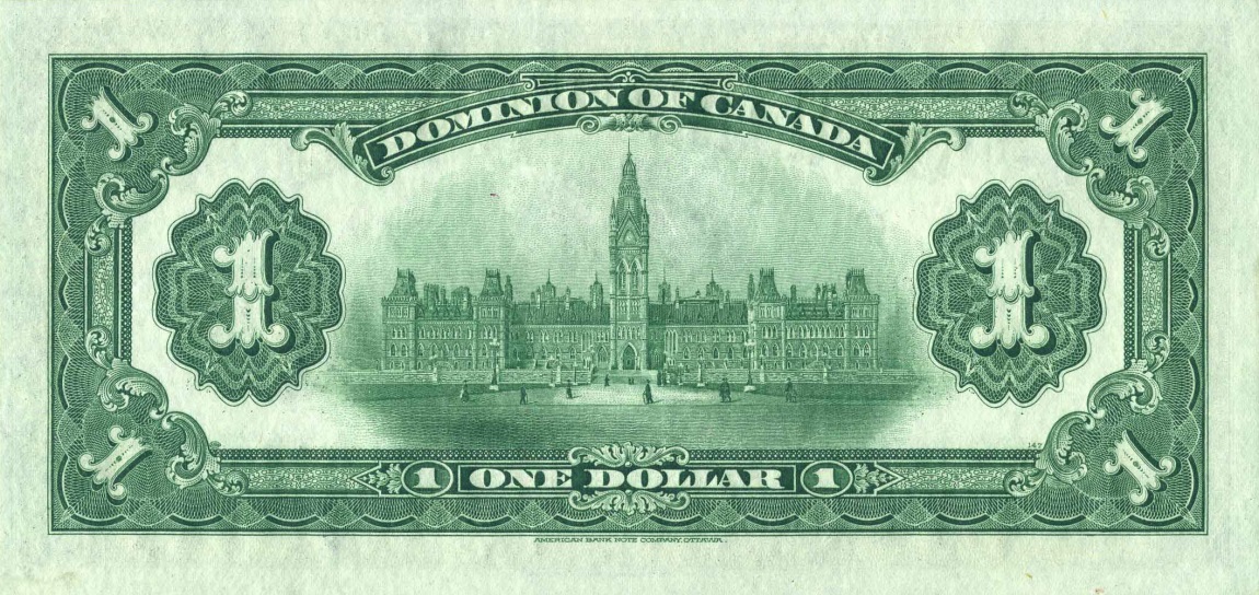 Back of Canada p32d: 1 Dollar from 1917