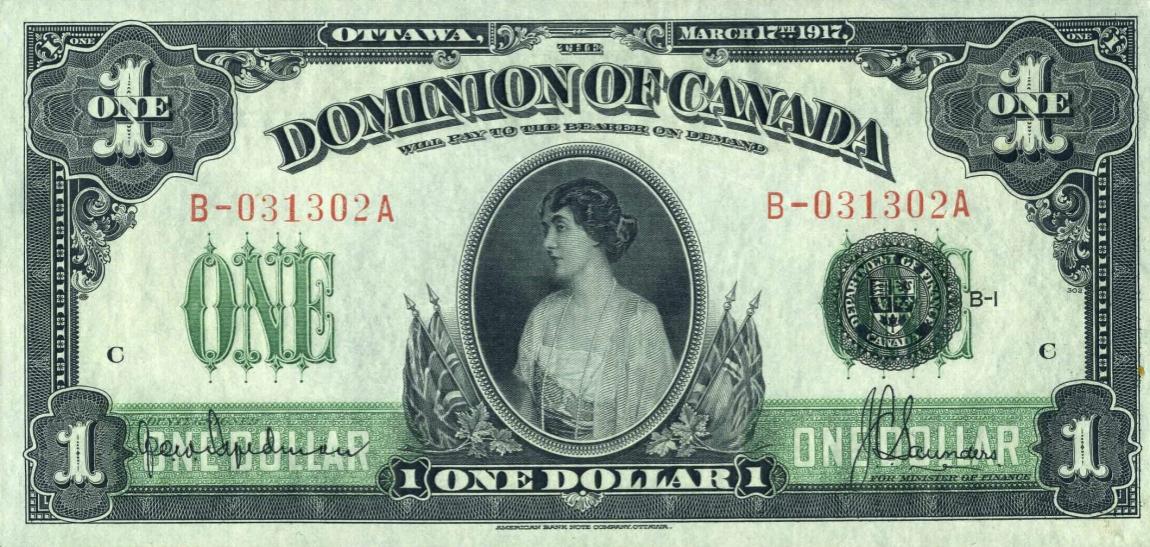 Front of Canada p32d: 1 Dollar from 1917