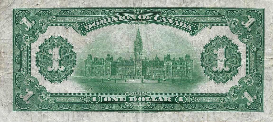 Back of Canada p32e: 1 Dollar from 1917