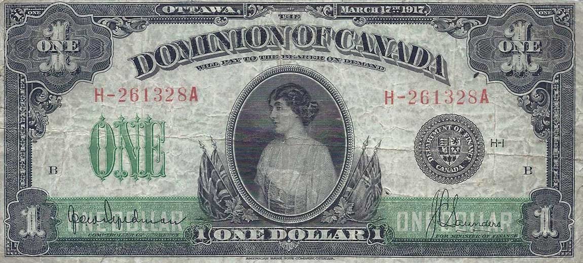 Front of Canada p32e: 1 Dollar from 1917