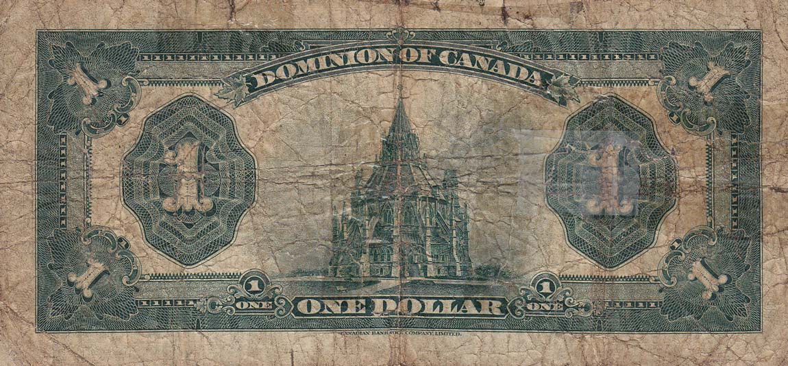 Back of Canada p33a: 1 Dollar from 1923