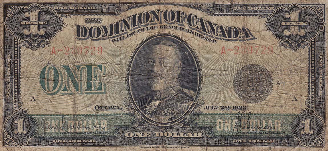 Front of Canada p33a: 1 Dollar from 1923